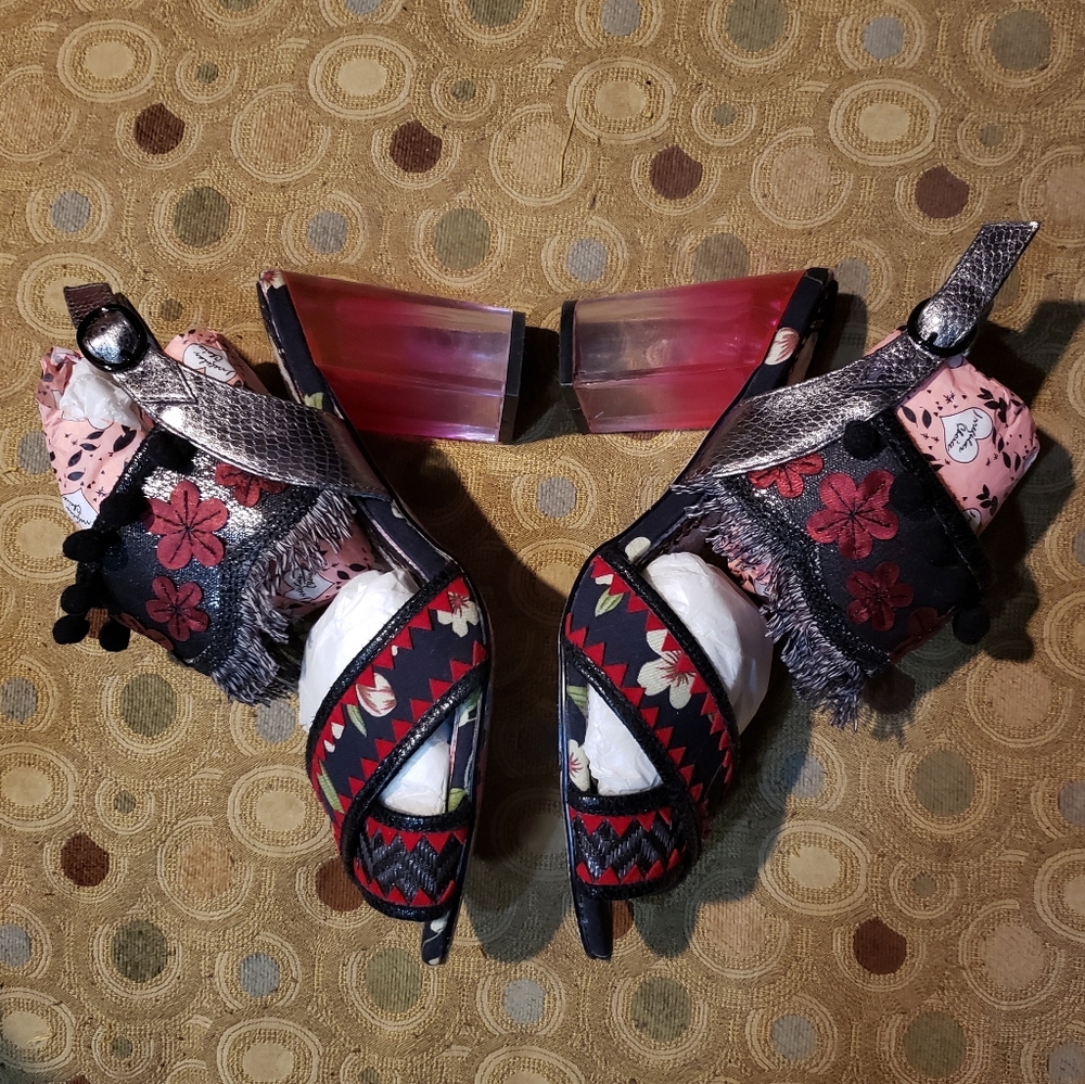 Irregular Choice X Iconic Lucite High Heel Floral Shoes Women's Size 8 39 Rare